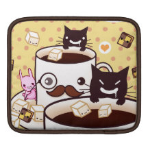 Cute moustache cup with kawaii animals and biscuit iPad sleeve