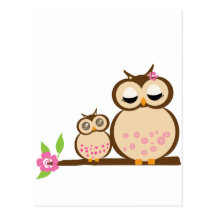 Cute mum and baby owl post cards