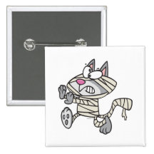 cute mummy kitty cat cartoon pinback buttons