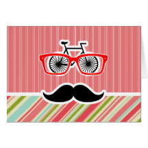 Cute Mustache with Coral & Green Stripes Greeting Card