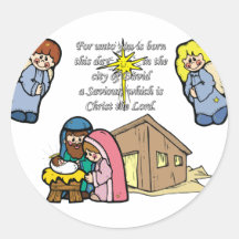 Cute Nativity Scene Round Sticker