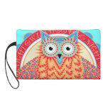 Cute Night Owl Fun Brightly Colored Drawing Wristlet Clutch