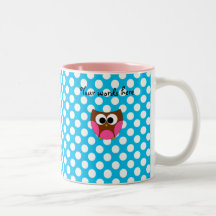 Cute owl blue polka dots coffee mugs
