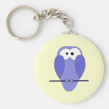 Cute Owl Cartoon. Blue. Keychain