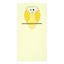 Cute Owl Cartoon. Yellow. Picture Card