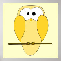 Cute Owl Cartoon. Yellow. Print