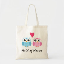 Cute owl couple love cartoon maid of honour bag