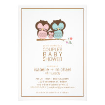 Cute Owl Family Couples Baby Shower Invitation