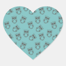 cute owl outlines on blue heart sticker