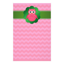 Cute owl pink chevrons customized stationery