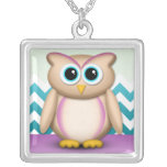 Cute Owl - Purple & Turquoise Chevron Necklace necklaces