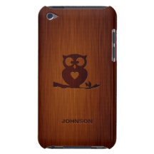 Cute Owl Tree with Custom Name & Luxury Rosewood iPod Touch Case
