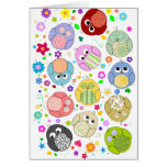 Cute Owls and Flowers pattern Greeting Cards