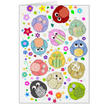 Cute Owls and Flowers pattern Greeting Cards