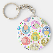 Cute Owls and Flowers pattern Keychains