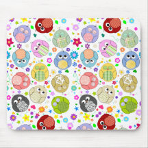 Cute Owls and Flowers pattern Mousemats