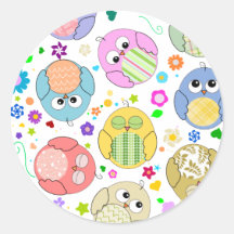 Cute Owls and Flowers pattern Stickers