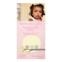 Cute Owls Girls Pink Birthday Party Photo Card