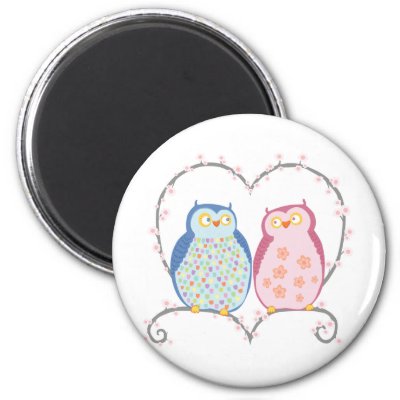 Cute Owls in Love Heart Pink Blue Clipart Magnets by WeddingCentre
