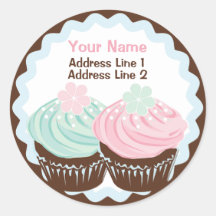 Cute Pastel Frosted Cupcake Address Label Sticker