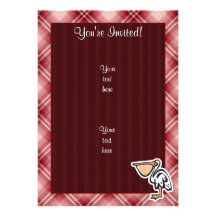 Cute Pelican; Red Plaid Invite