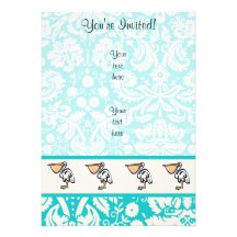Cute Pelican; Teal Personalized Invitations