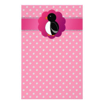 Cute penguin pink diamonds custom stationery