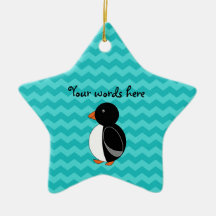 Cute penguin turquoise chevrons christmas ornament