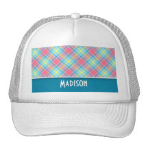 Cute Pink and Blue Plaid Trucker Hat