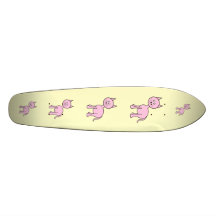 Cute Pink Cat. Cream Background. Skateboard