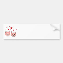 Cute Pink Cats with Hearts. Bumper Sticker
