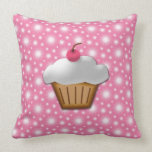 Cute Pink Cherry Cupcake Throw Pillow