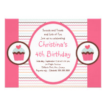 Cute Pink Cupcakes Birthday Party Invitation
