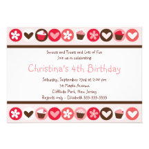 Cute Pink Cupcakes Birthday Party Invitation