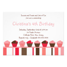 Cute Pink Cupcakes Birthday Party Invitation