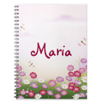 Cute Pink Flowers, Dragonflies Notebooks