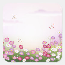 Cute Pink Flowers, Dragonflies Sticker