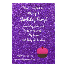 Cute pink glitter cupcake purple glitter personalized announcement