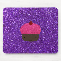 Cute pink glitter cupcake purple glitter mousepads