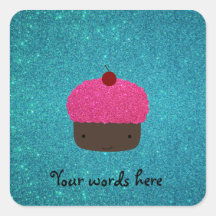 Cute pink glitter cupcake turquoise glitter square stickers