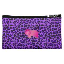 Cute pink hippo purple leopard pattern cosmetic bags