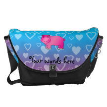 Cute pink hippo rainbow hearts courier bag