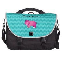 Cute pink hippo turquoise chevrons laptop computer bag