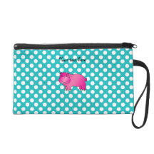 Cute pink hippo turquoise polka dots wristlet clutches