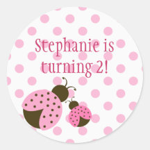 Cute pink lady bug girls birthday party stickers