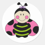 Cute Pink Ladybug Round Sticker