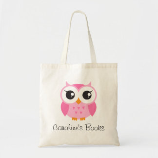 Cute pink owl girls personalized library book budget tote bag Cute pink owl girls personalized library book budget tote bag