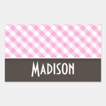 Cute Pink Plaid; Checkered Rectangle Sticker
