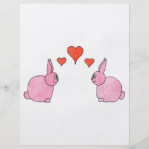 Cute Pink Rabbits with Red Love Hearts. Personalized Flyer