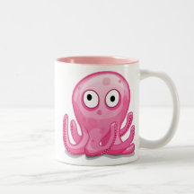 cute pink silly octopus, cute pink silly octopus coffee mugs